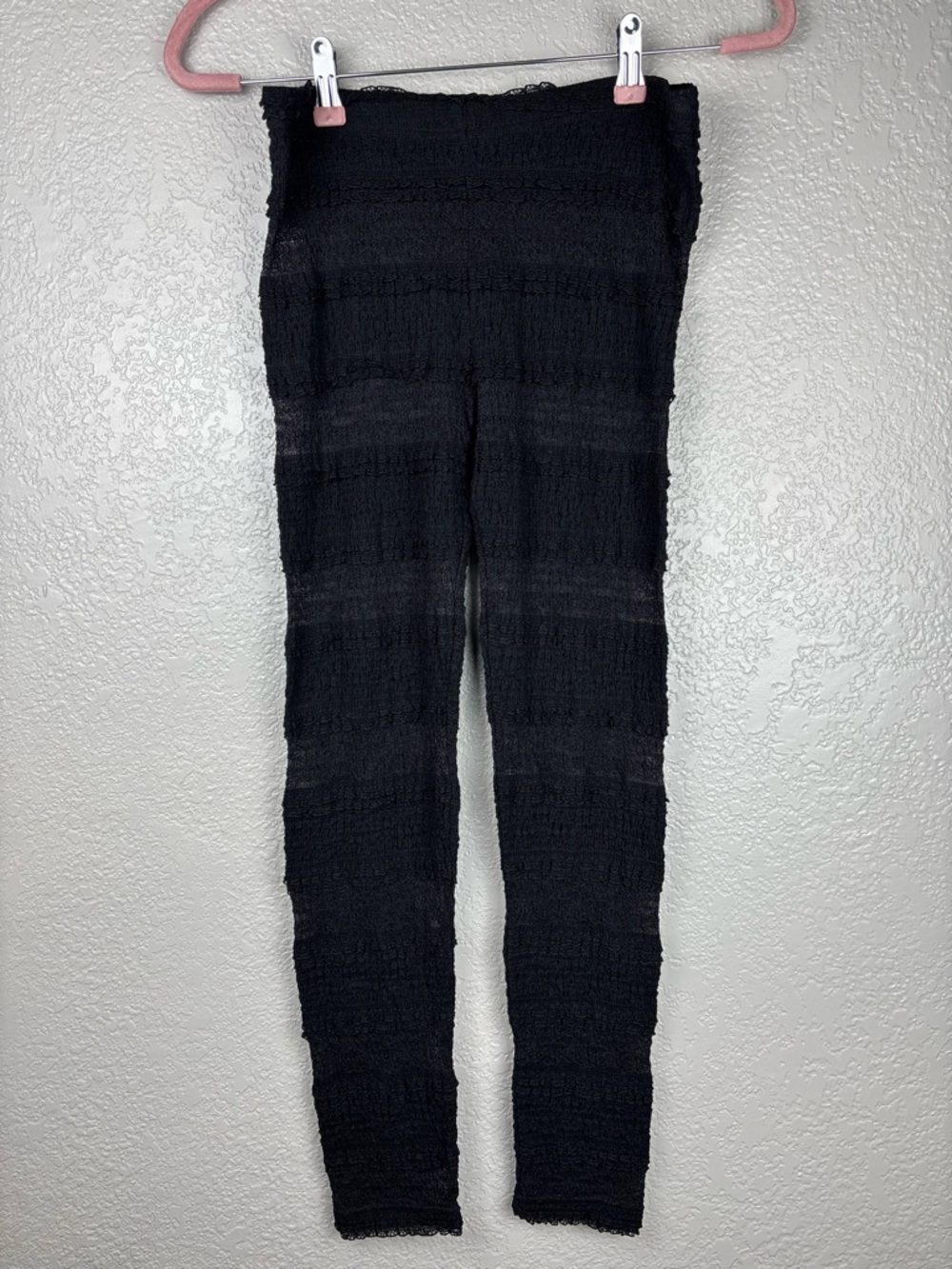 Free People Black Small Tiered Lace Sheer Ruffle Leggings Boho Festival Edgy - Picture 2 of 11